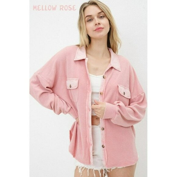 Not Your Boyfriend's Textured Knit Shirt Jacket in Rose - Picture 3 of 4